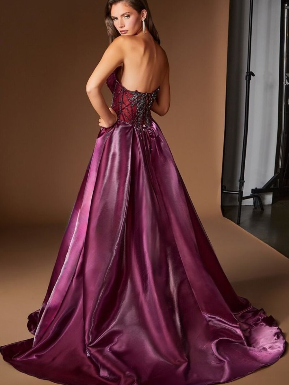 MOCHA GOLD FORMAL DRESS. NEW LONG FITTED MERMAID CORSET STRAPLESS LACE UP GOWN - Picture 3 of 5